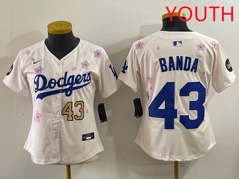 Youth Los Angeles Dodgers #43 Banda Cream Sakura Edition 2025 Nike MLB Jersey style 33->youth mlb jersey->Youth Jersey